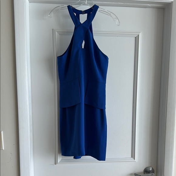 BCBGMaxAzria Blue Halter Sheath Mini Dress